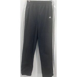 ADIDAS  BLACK THREE STRIPED ATHLETIC STORM WATER RESISTANT NYLON JOGGERS SIZE: M